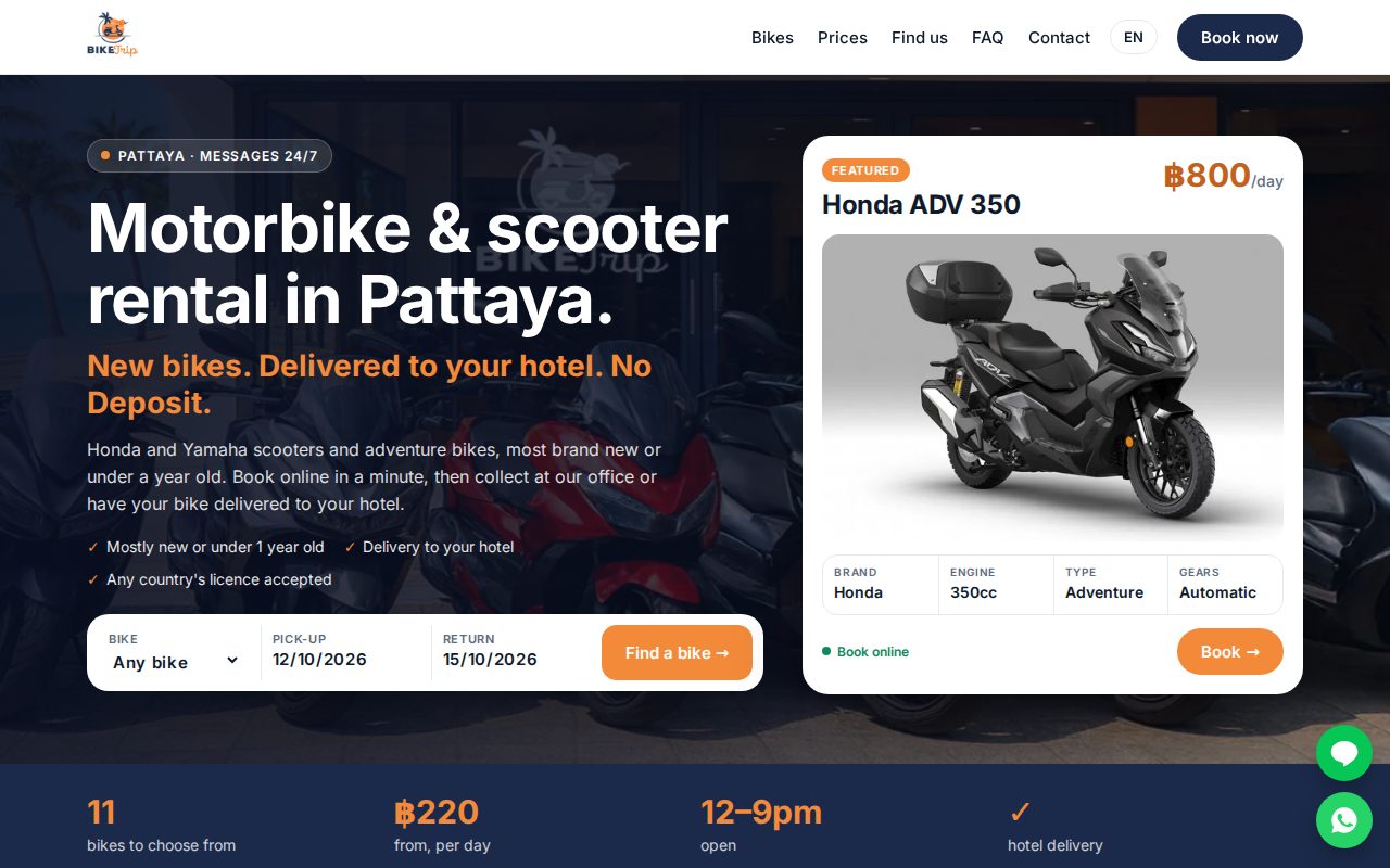 หน้าแรกของเว็บไซต์ Pattaya Bike Trip